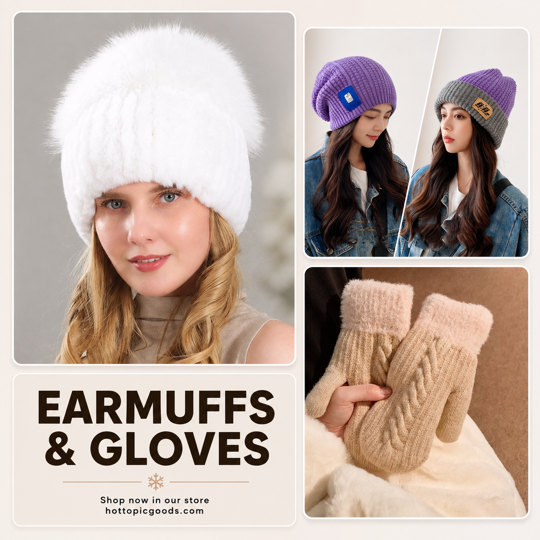 Earmuffs and gloves designed for cold weather protection and comfort
