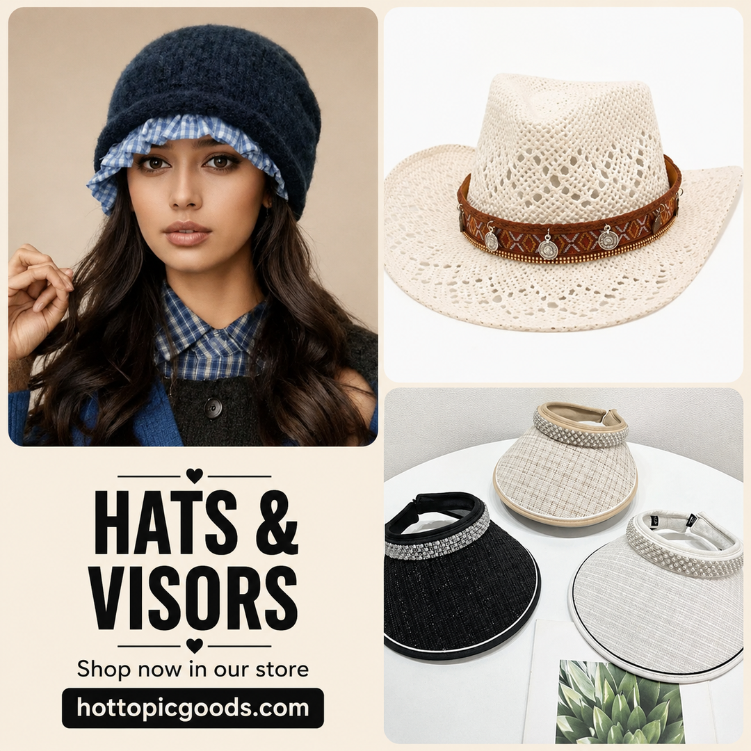 Variety of hats and visors for sun protection and fashion