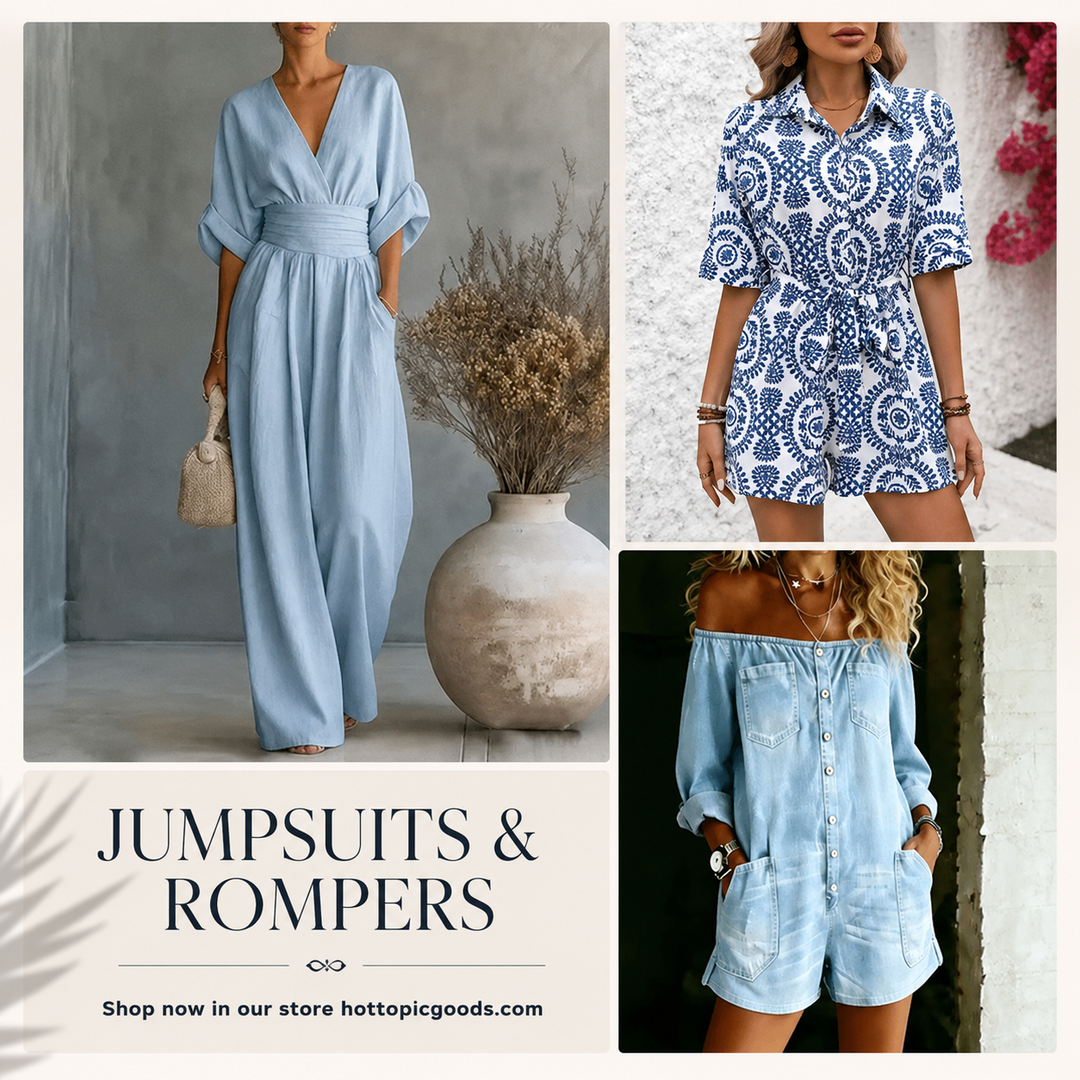 Stylish jumpsuits and rompers in various styles and fabrics for versatile fashion