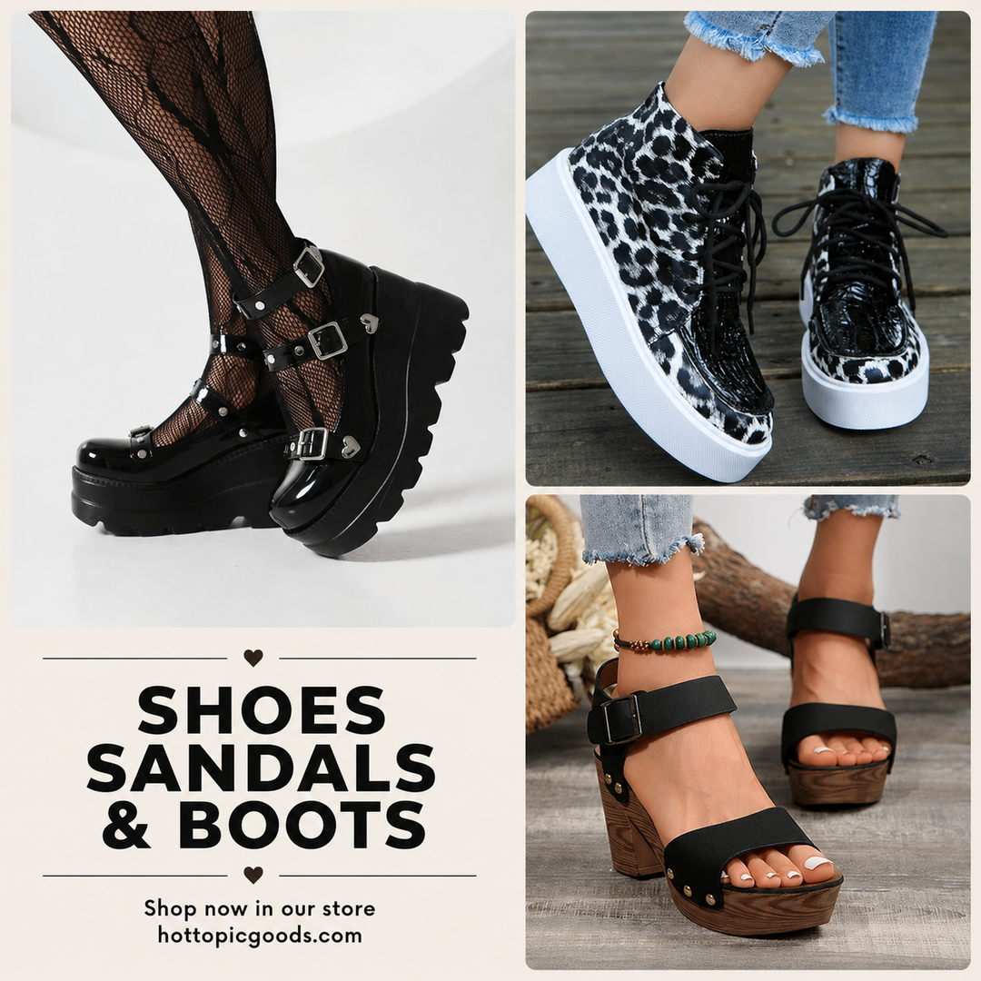 Variety of shoes sandals and boots in different styles and materials
