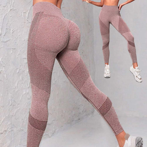 Seamless high waist yoga pants, stylish and comfortable, in solid color, perfect for workouts.