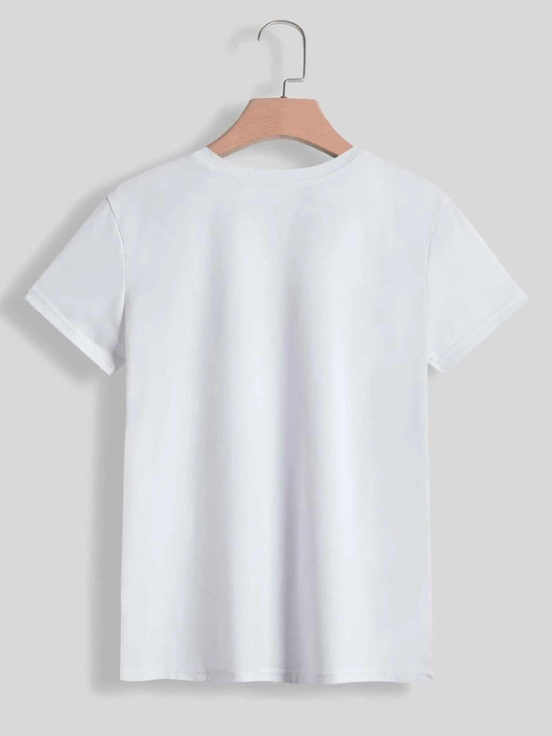 White tee with round neck and short sleeves on hanger, Sequin Rabbit design not visible in this view.