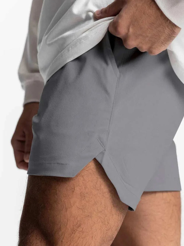 Men's gray Elastic Waist Active Shorts with lightweight, breathable fabric and secure fit.