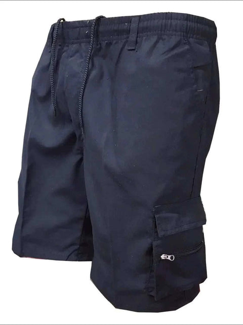 Plus Size Drawstring Shorts with Cargo Pockets in black, featuring breathable fabric and spacious pockets for comfort and functionality.