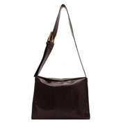 Retro Crossbody Commuter Tote with adjustable strap in brown PU material, showcasing retro style and urban simplicity.