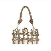 French Rhinestone Square Handbag with sparkling rhinestones and detachable chain strap.