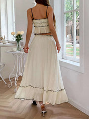 Frill Square Neck Cami and Skirt Set with delicate frills, free-flowing design, and A-line skirt in a soft, lightweight fabric.