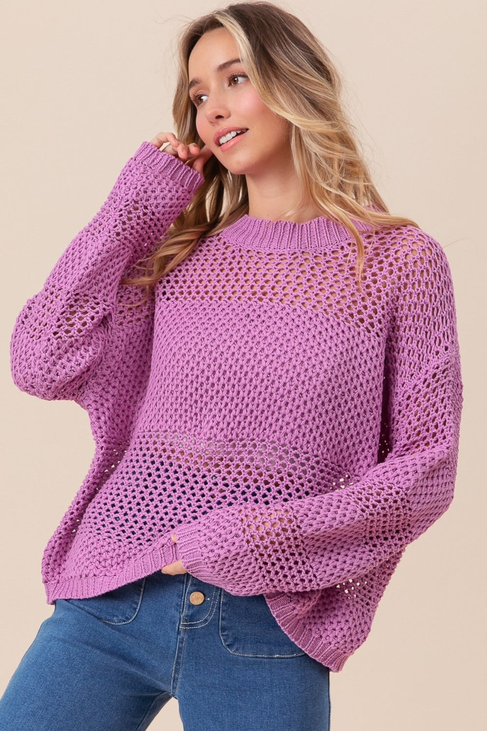 Openwork Long Sleeve Knit Top