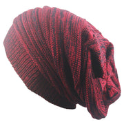 Two-color pleated pullover hat in red, featuring a unique texture and cozy fit.
