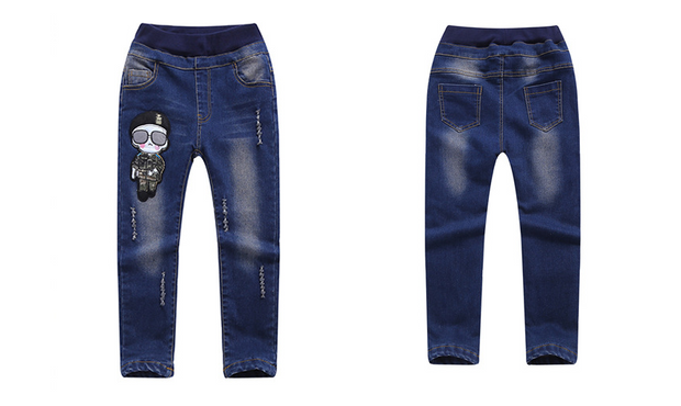Boys Blue Jeans with cartoon patch, front and back view.