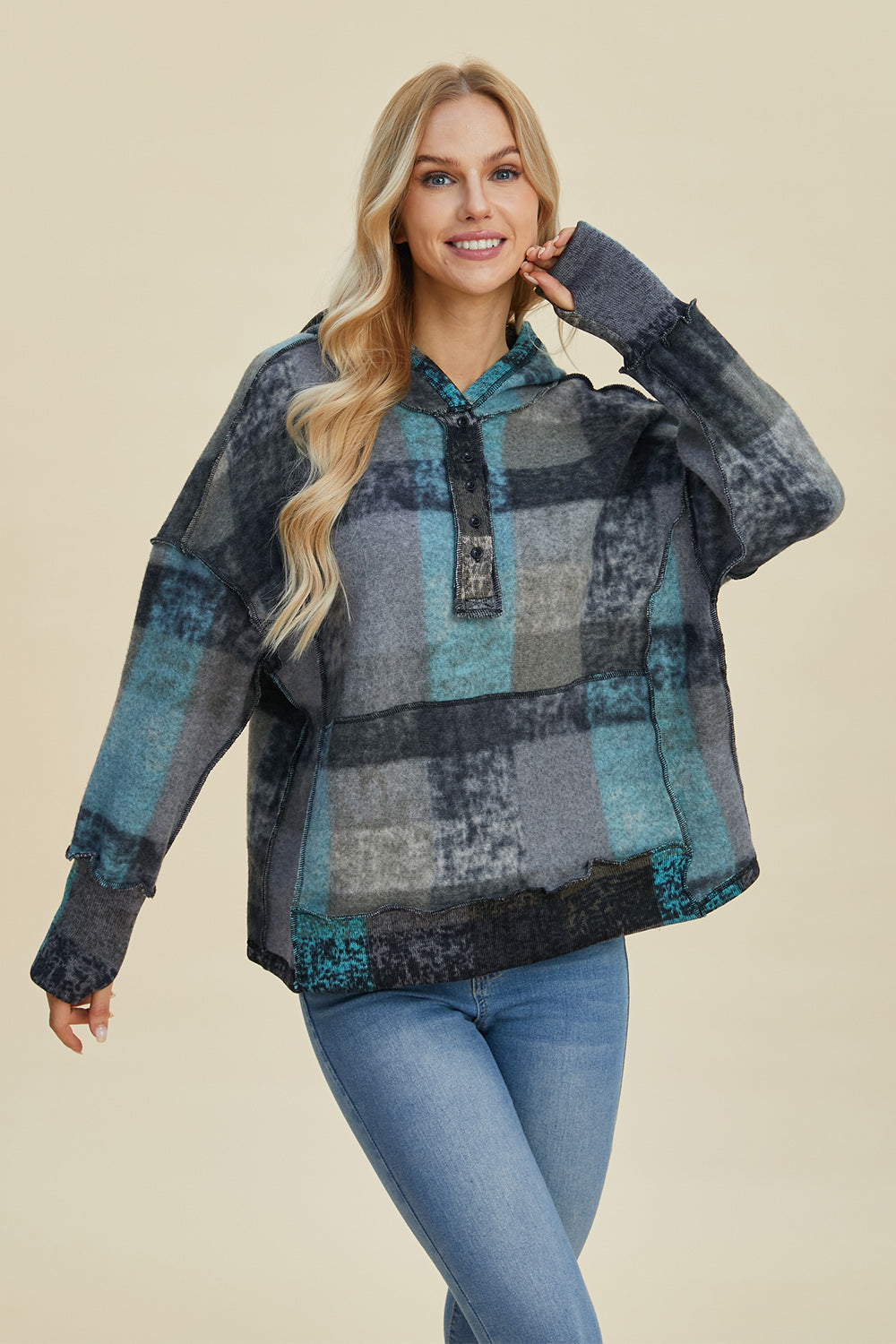 Double Take Plaid Hoodie