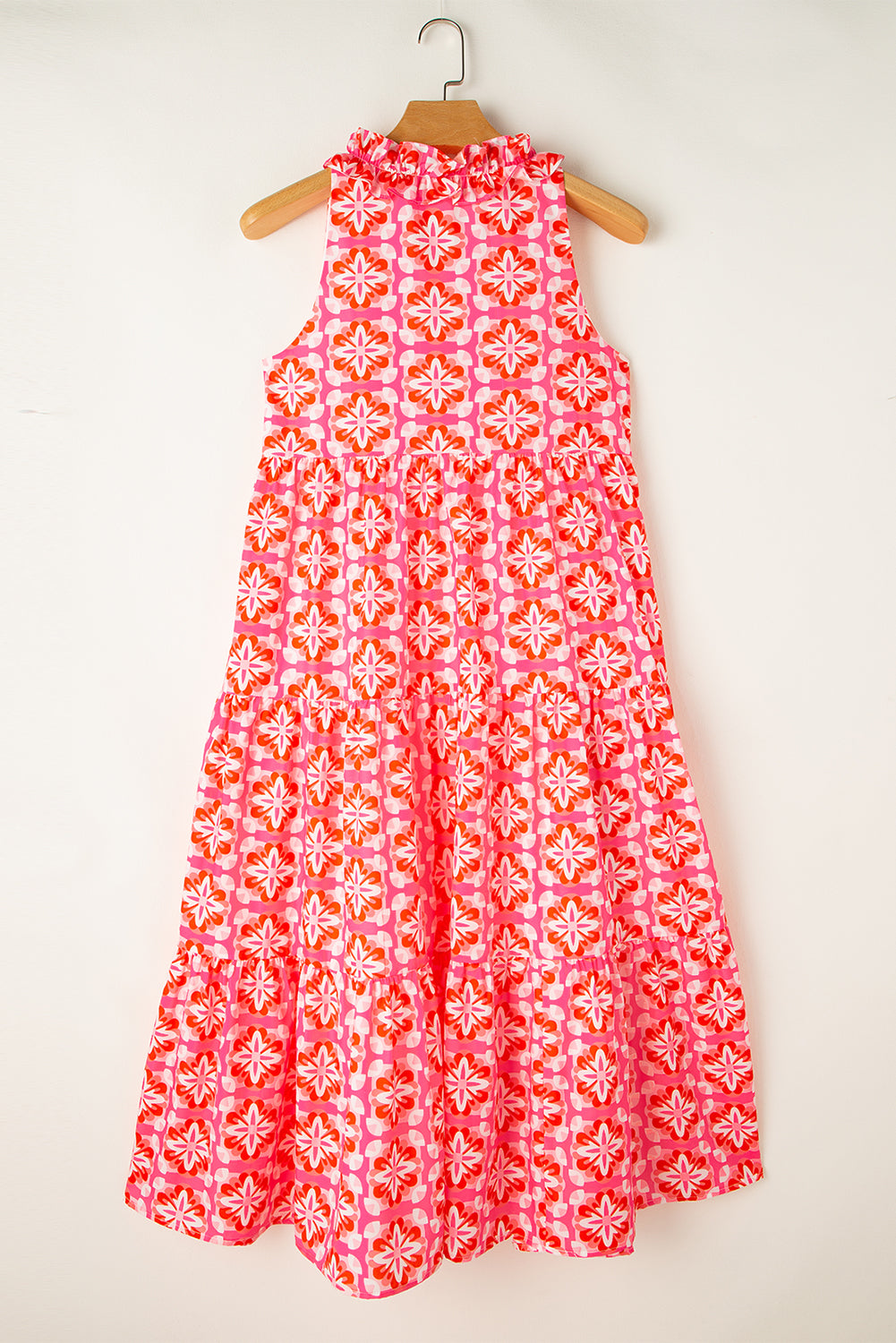 Pink 60s Flower Maxi Dress