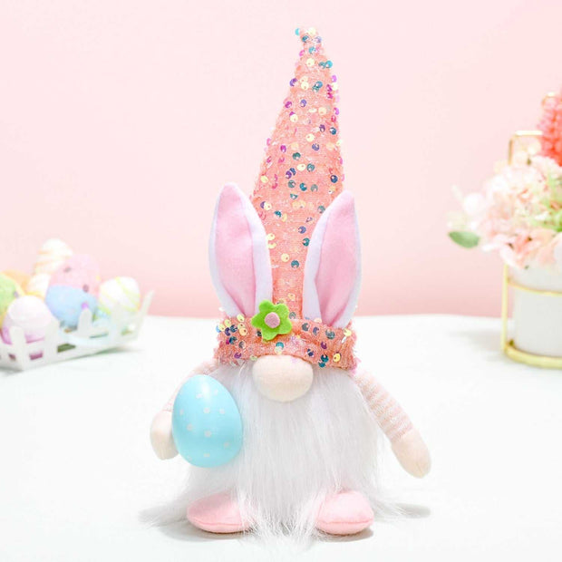 Easter Sequin Gnome Hat with glittering design, pink color, and plush details.