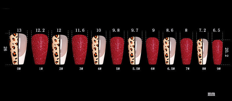 Red Color Leopard Print False Nails