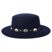 British Metal Buckle Jazz Hat with stylish metal buckle, unisex wool hat, versatile and elegant accessory.