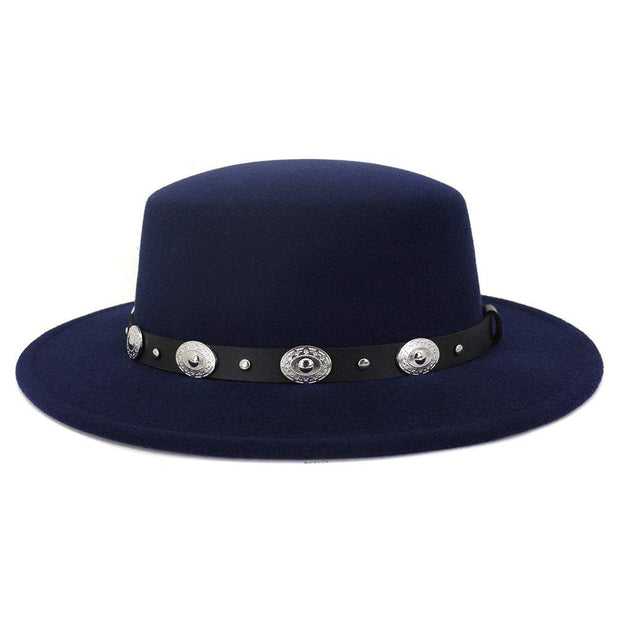 British Metal Buckle Jazz Hat with stylish metal buckle, unisex wool hat, versatile and elegant accessory.