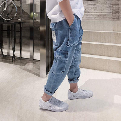 Big Kids Loose Harem Overalls with adjustable straps and roomy pockets.