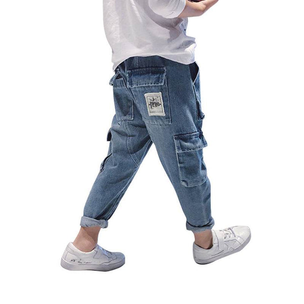 Big Kids Loose Harem Overalls with adjustable straps and roomy pockets, perfect for active play.