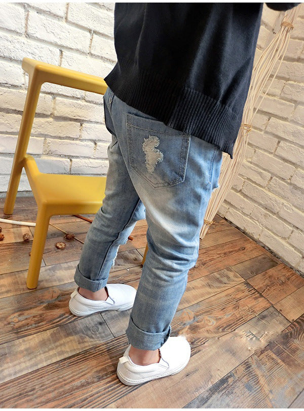 Korean Style Boys Ripped Trousers