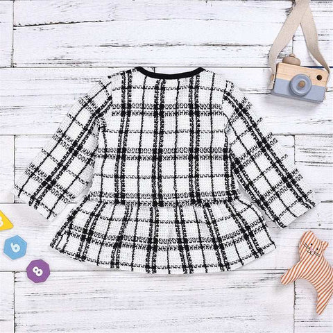 Two Piece Children Wind Suit with plaid pattern, lightweight and breathable fabric, displayed on wooden background with toys.