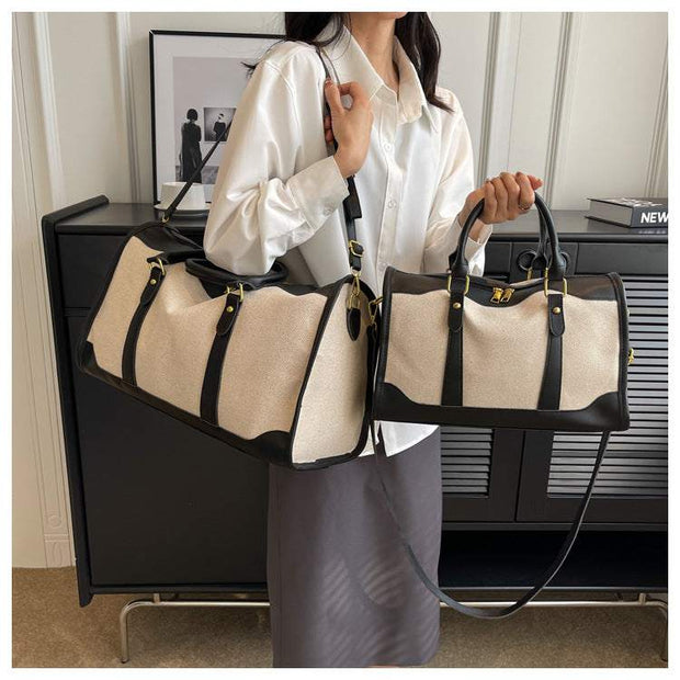 Large Capacity Purse with Shoulder Strap in Beige and Black Design