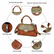 Retro Diamond Studded Shoulder Bag with hardware accessories and hand-set craftsmanship.