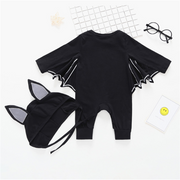 Batman Baby Onesie with bat-wing detail and matching hat, black long-sleeve cotton for infants.