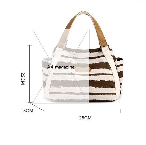 One-Shoulder Tote with spacious interior, stylish design, and comfortable strap, size comparison with A4 magazine.