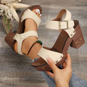 Peep Toe Block Heel Sandals with chic design and adjustable ankle strap.
