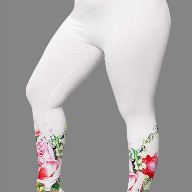 Women's 3D digital print leggings with floral design, featuring stretchy fabric for comfort and style.