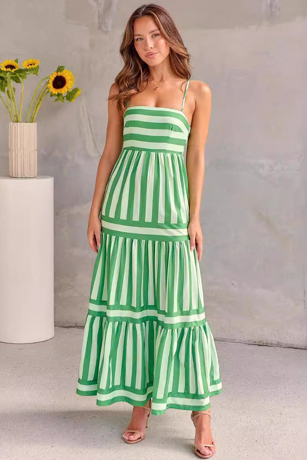 Green Striped Smocked Dress