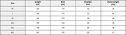 Size chart for Embroidery White Muslim Robe displaying measurements for sizes M to XXXXL.