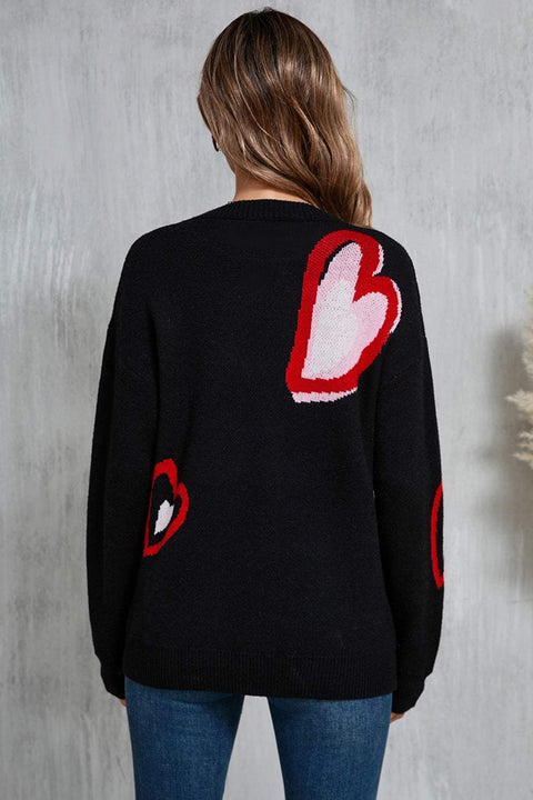 Angel Wings Heart Round Neck Sweater with heart graphic design on back