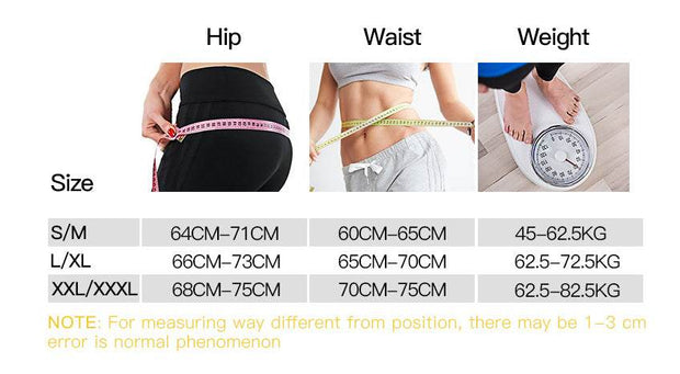 Size chart for One-Piece Corset Tights with hip, waist, and weight measurements.