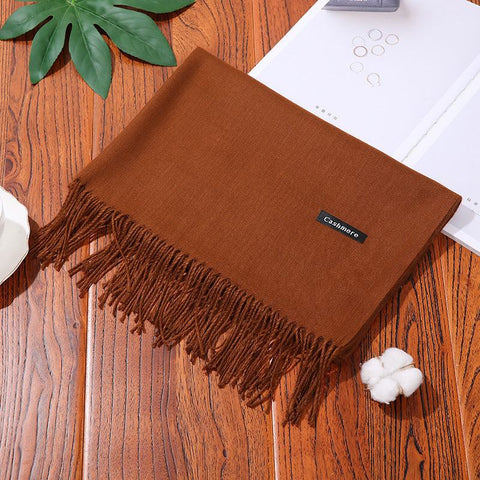 Luxury brown designer scarf shawl with fringe, perfect for versatile styling.