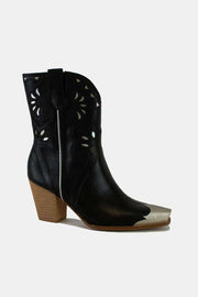 Beast Fashion Floral Embroidery Boots with intricate floral design on mid heel PU leather.