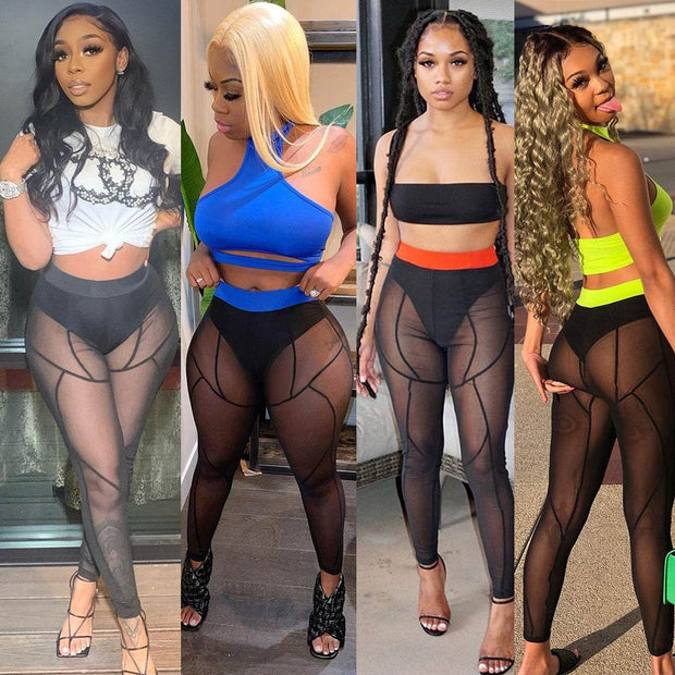 Mesh leggings for women in various colors and styles, featuring stylish mesh detailing for breathability and elegance.