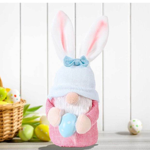 Easter Knitted Faceless Doll Hat with bunny ears in pastel colors, playful holiday accessory for Easter celebrations.