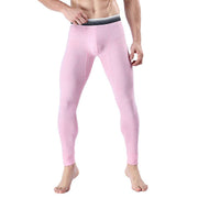 Men's pink cropped long johns with elastic waistband, soft stretch cotton fabric, ideal for layering.