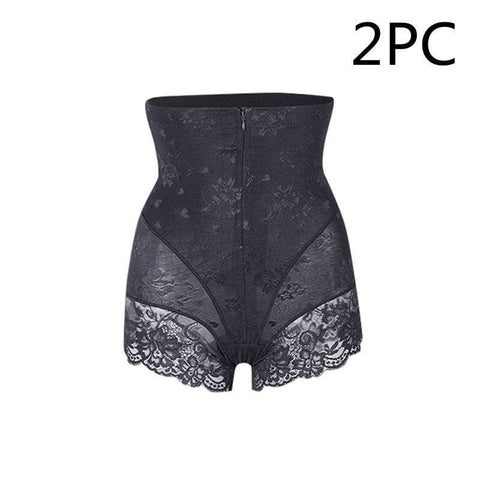 Lace high waist belly zipper pants in black, features elegant lace detailing and secure zipper fit.