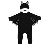 Batman baby onesie with cape and matching hat in black.
