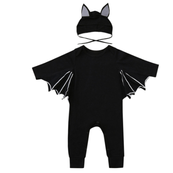 Batman baby onesie with cape and matching hat in black.
