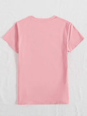 Round Neck Rabbit Tee in pink, showcasing soft fabric and casual design.