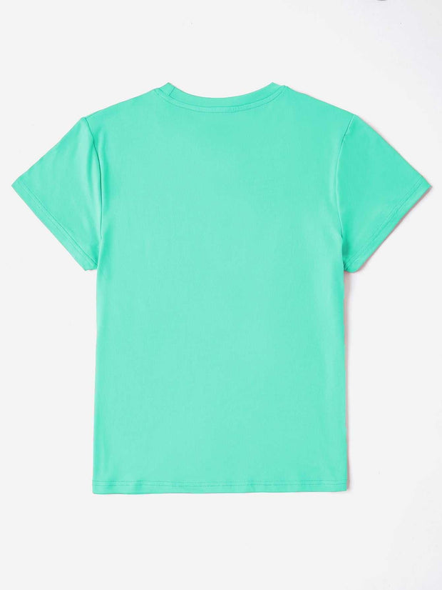 Round Neck Rabbit Tee in vibrant green, featuring short sleeves and a classic round neckline, perfect for casual wear.