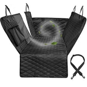 Dog Car Seat Cover with straps and belt, black, waterproof, durable, adjustable anchors, stylish design.