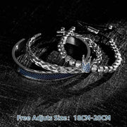 Crown Charm Bracelet for Men with Pave CZ crown charms, adjustable size 18cm-20cm, stainless steel and copper.