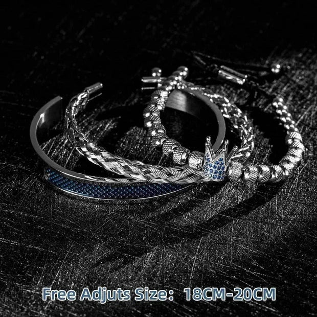 Crown Charm Bracelet for Men with Pave CZ crown charms, adjustable size 18cm-20cm, stainless steel and copper.