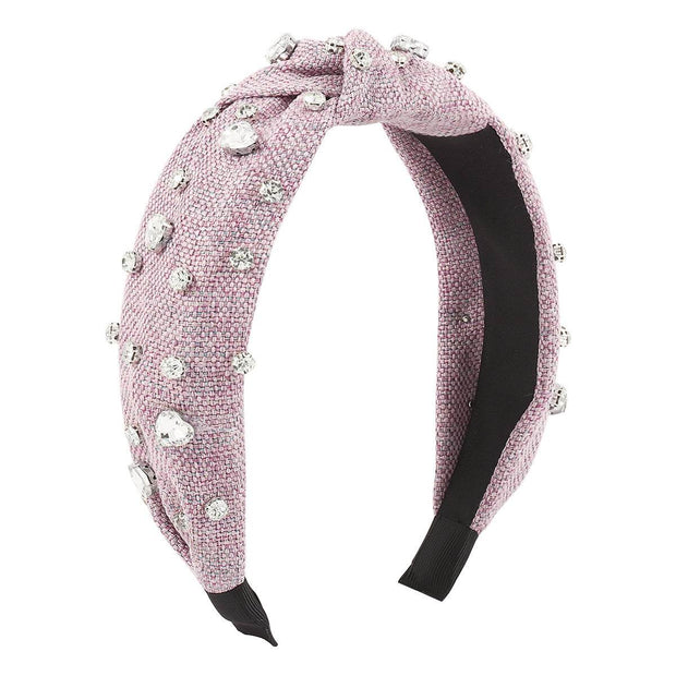 Heart Diamond Headband with brilliant diamond arrangement, elegant cloth material, and heart motifs, perfect for women's fashion.