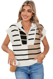 Sky Blue Stripe Knit Vest with quarter zip design and versatile style.