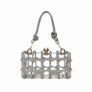 Luxurious French Rhinestone Square Handbag with detachable chain strap.